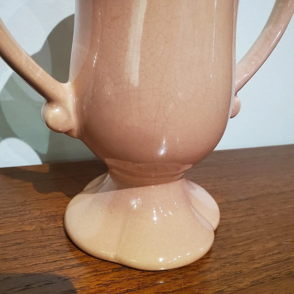 Vintage Red Wing Pottery Vase‎ # 1054 Peach and Creme with Handles